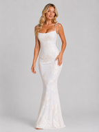 Women's Floral Embroidered Maxi Dress with Tie Straps