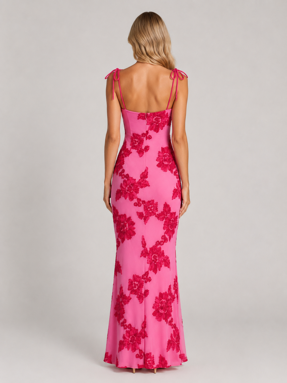 Women's Floral Embroidered Maxi Dress with Tie Straps