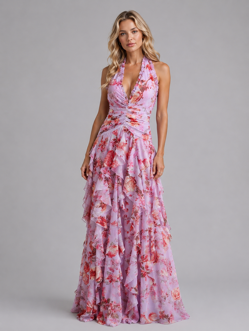 Women's Floral Halter Maxi Dress for Weddings
