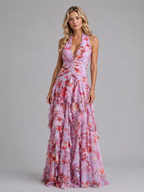 Women's Floral Halter Maxi Dress for Weddings