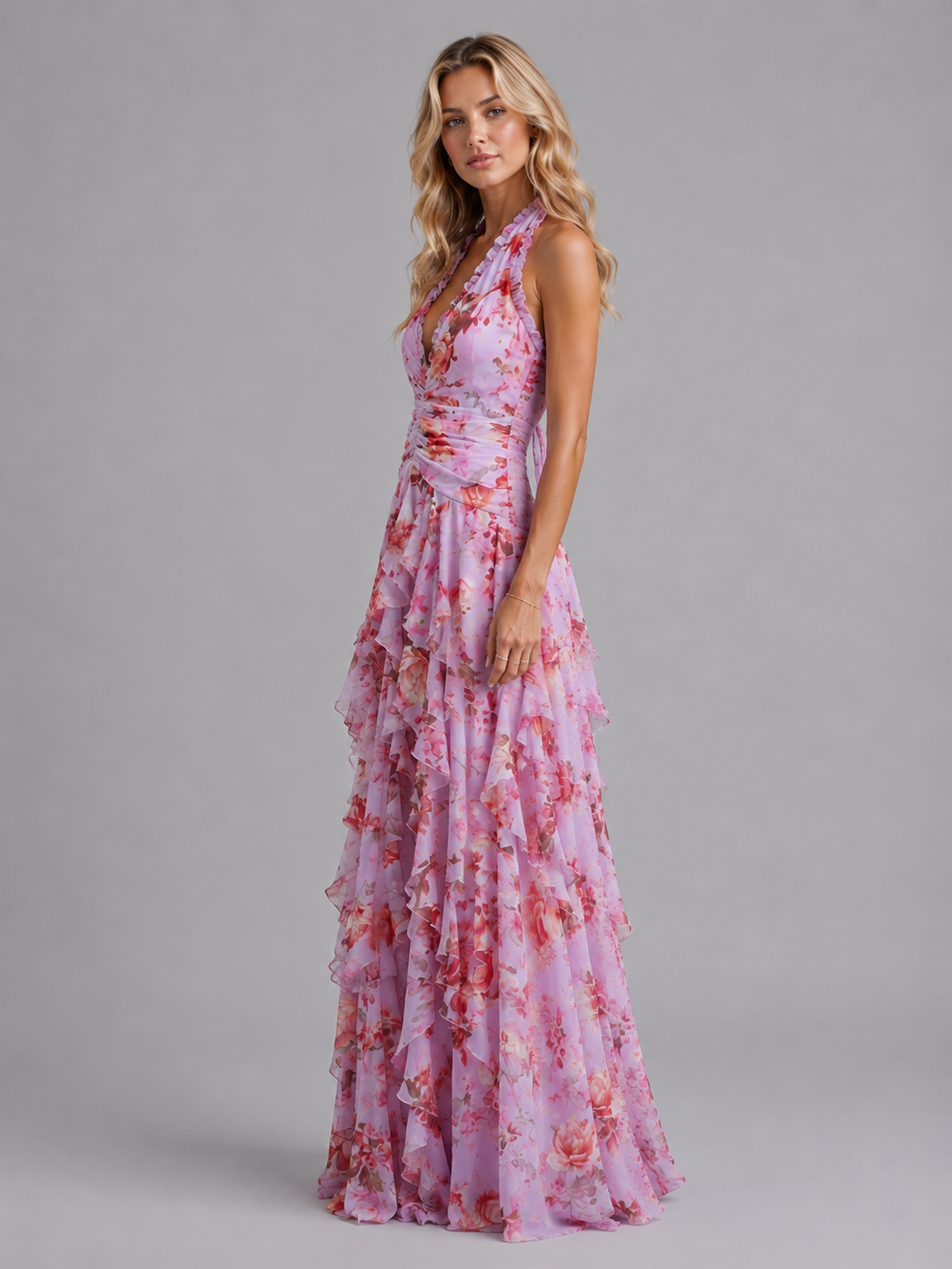 Women's Floral Halter Maxi Dress for Weddings