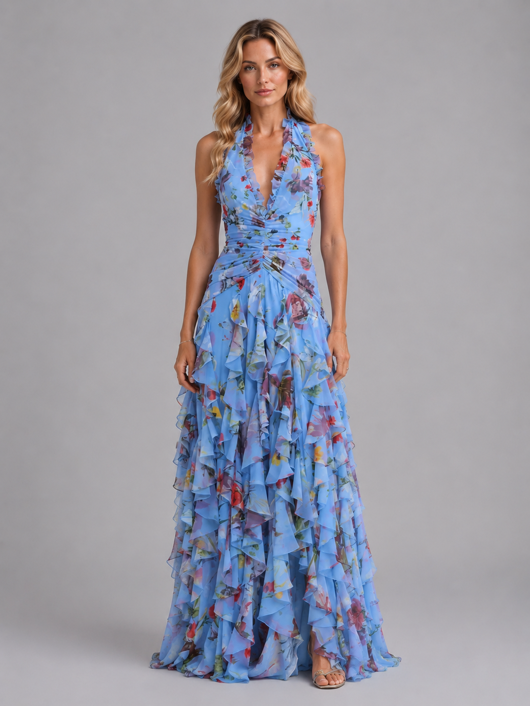 Women's Floral Halter Maxi Dress for Weddings