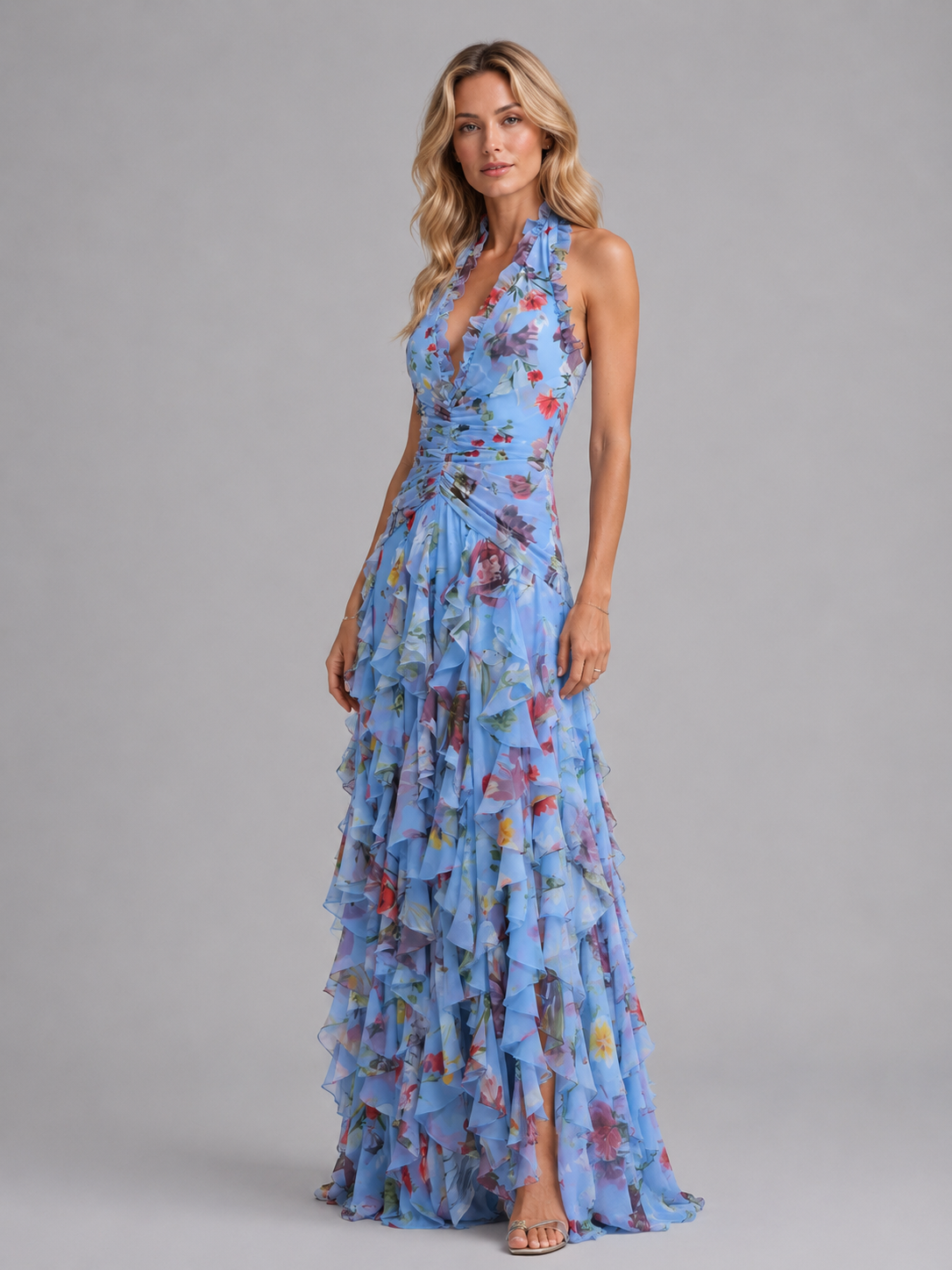 Women's Floral Halter Maxi Dress for Weddings