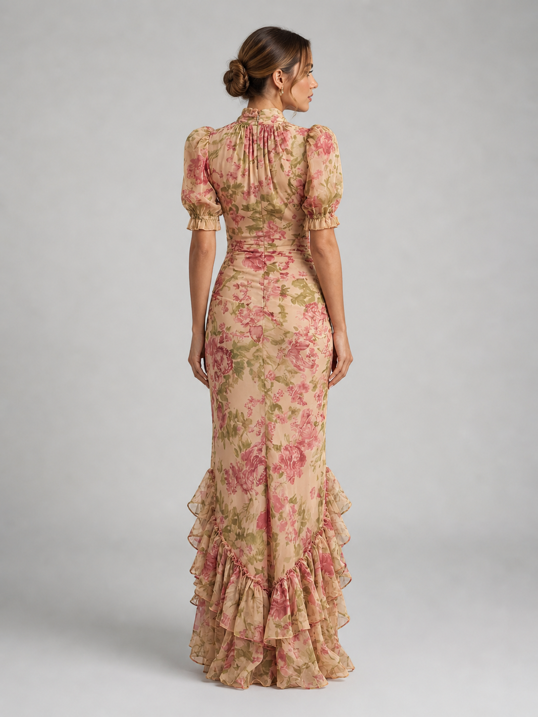 Women's Floral High Neck Ruffle Maxi Dress