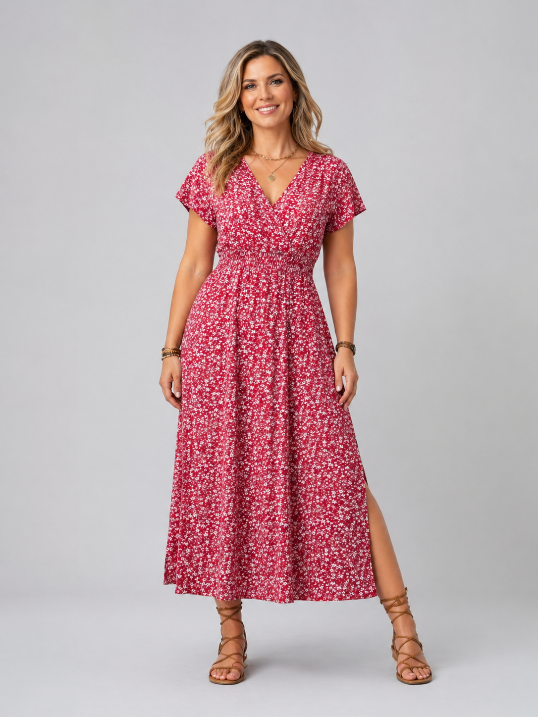 Women's Floral Maxi Dress with Butterfly Sleeves