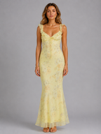 Women's Floral Maxi Dress with Ruffle Straps