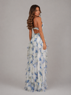 Women's Floral Ruffle Maxi Dress in Chiffon