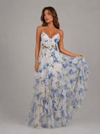 Women's Floral Ruffle Maxi Dress in Chiffon