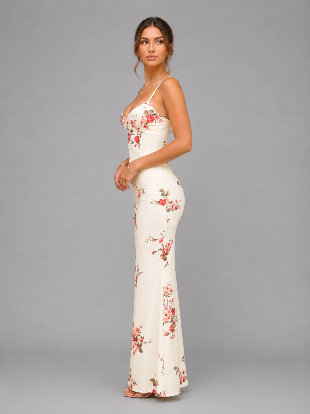 Women's Floral Satin Maxi Dress