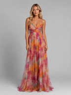 Women's Floral V-Neck Maxi Dress with Flowing Skirt