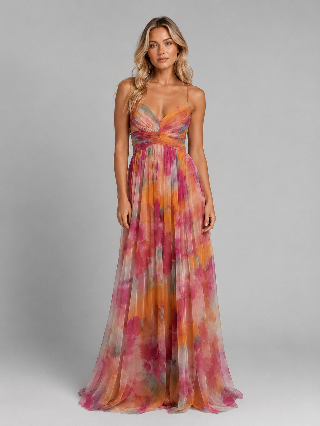 Women's Floral V-Neck Maxi Dress with Flowing Skirt
