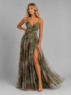 Women's Floral V-Neck Maxi Dress with Flowing Skirt