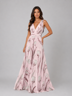 Women's Floral V-Neck Maxi Dress with Cinched Waist