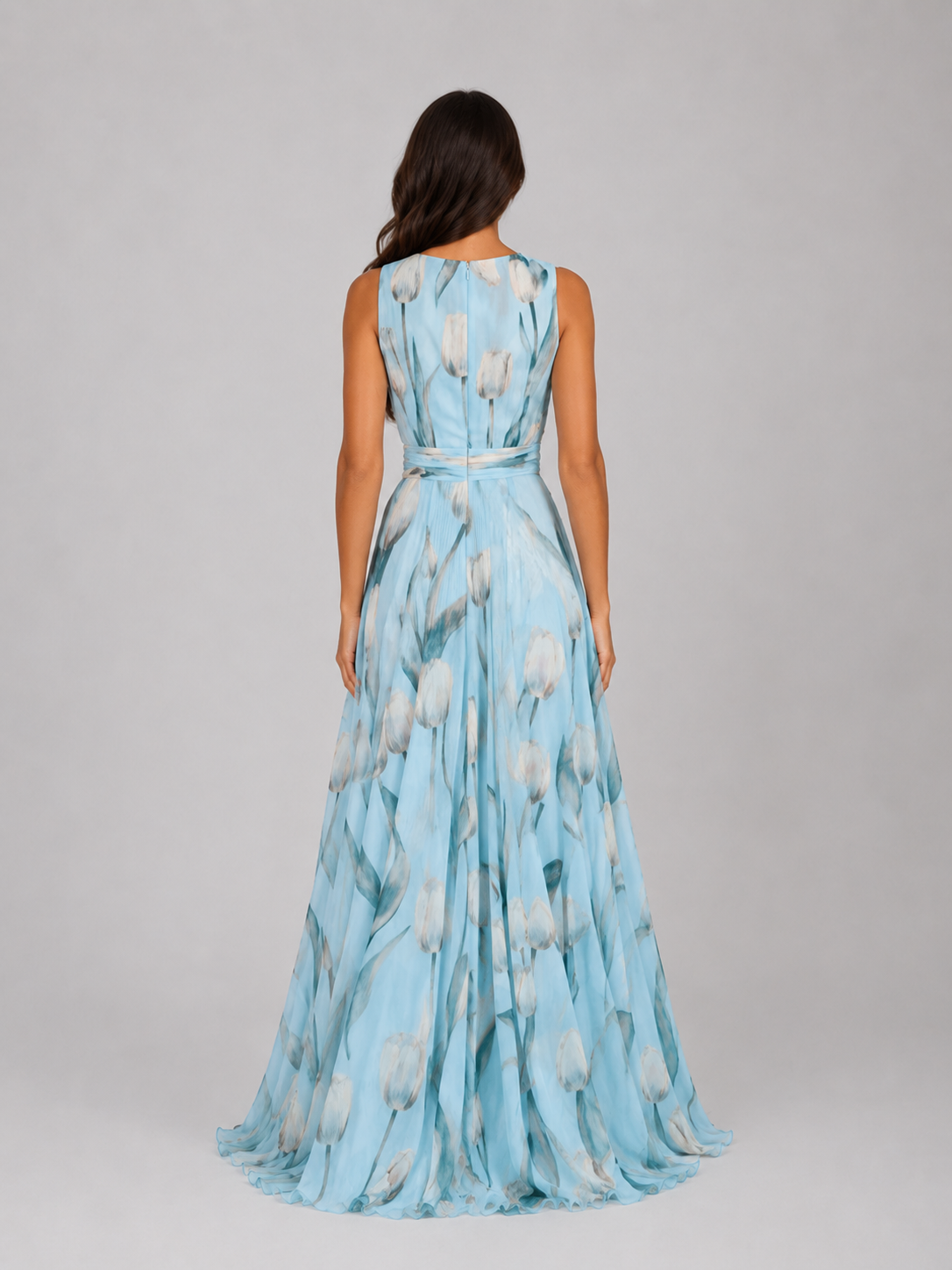 Women's Floral V-Neck Maxi Dress with Cinched Waist