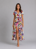 Women's Floral Wrap Midi Dress with Tie Waist