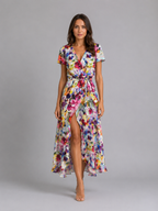Women's Floral Wrap Midi Dress with Tie Waist