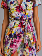 Women's Floral Wrap Midi Dress with Tie Waist