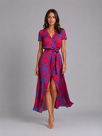 Women's Floral Wrap Midi Dress with Tie Waist
