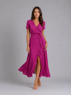 Women's Floral Wrap Midi Dress with Tie Waist