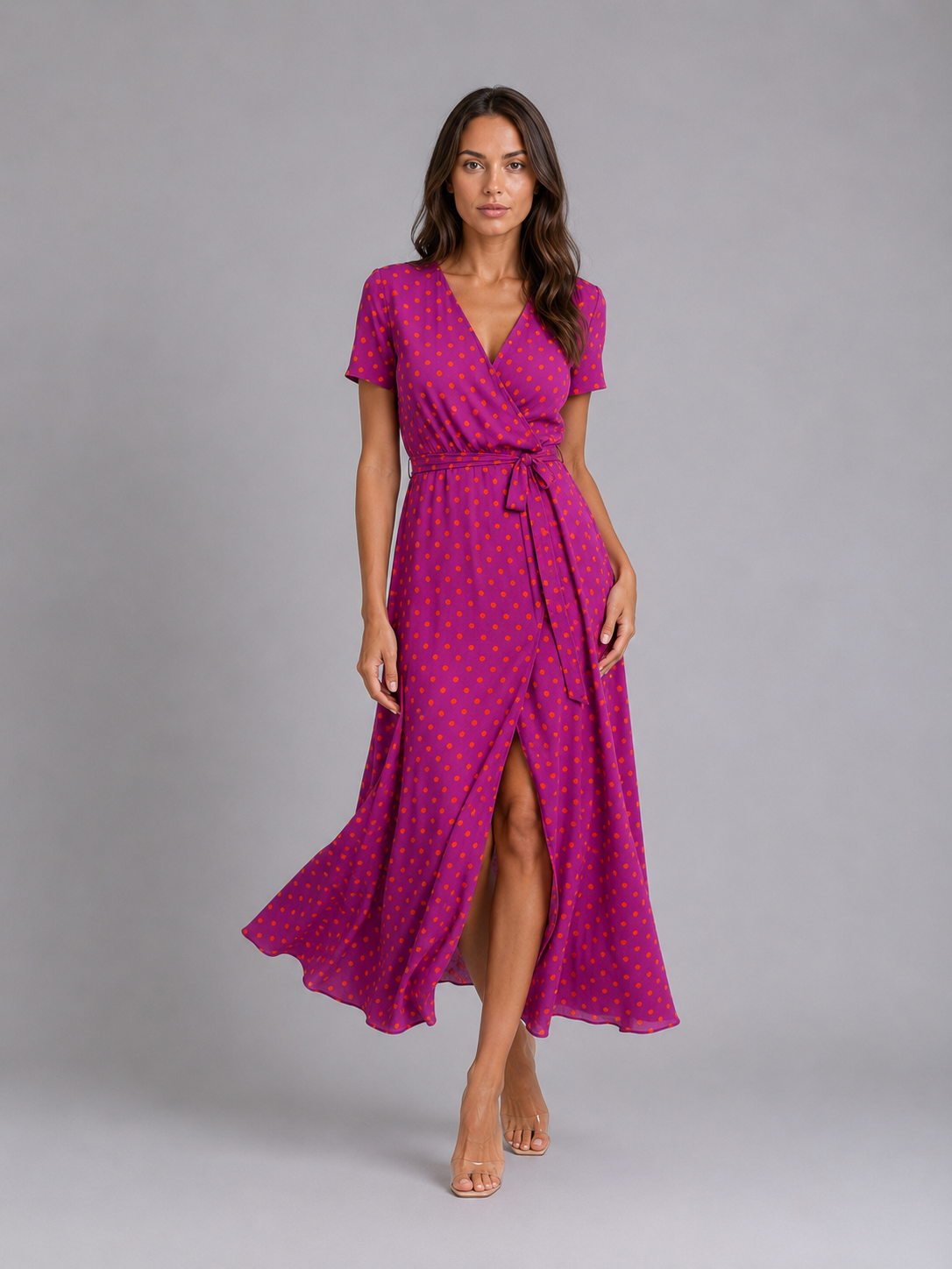 Women's Floral Wrap Midi Dress with Tie Waist