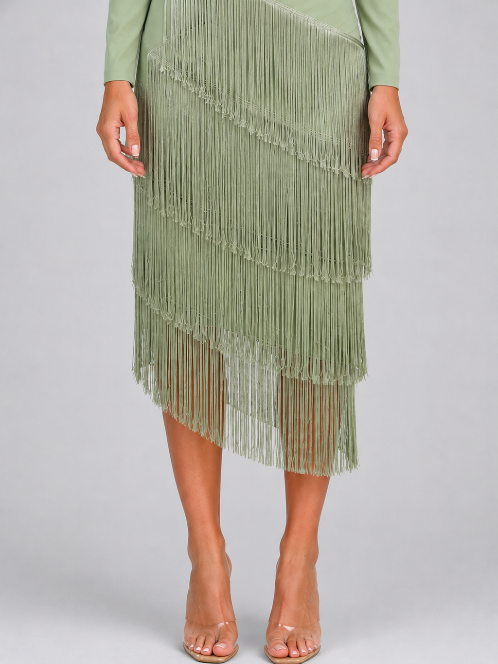 Women's Fringe Long Sleeve Evening Dress