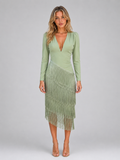 Women's Fringe Long Sleeve Evening Dress