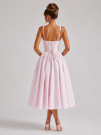 Women's Gingham Midi Dress with Full Skirt