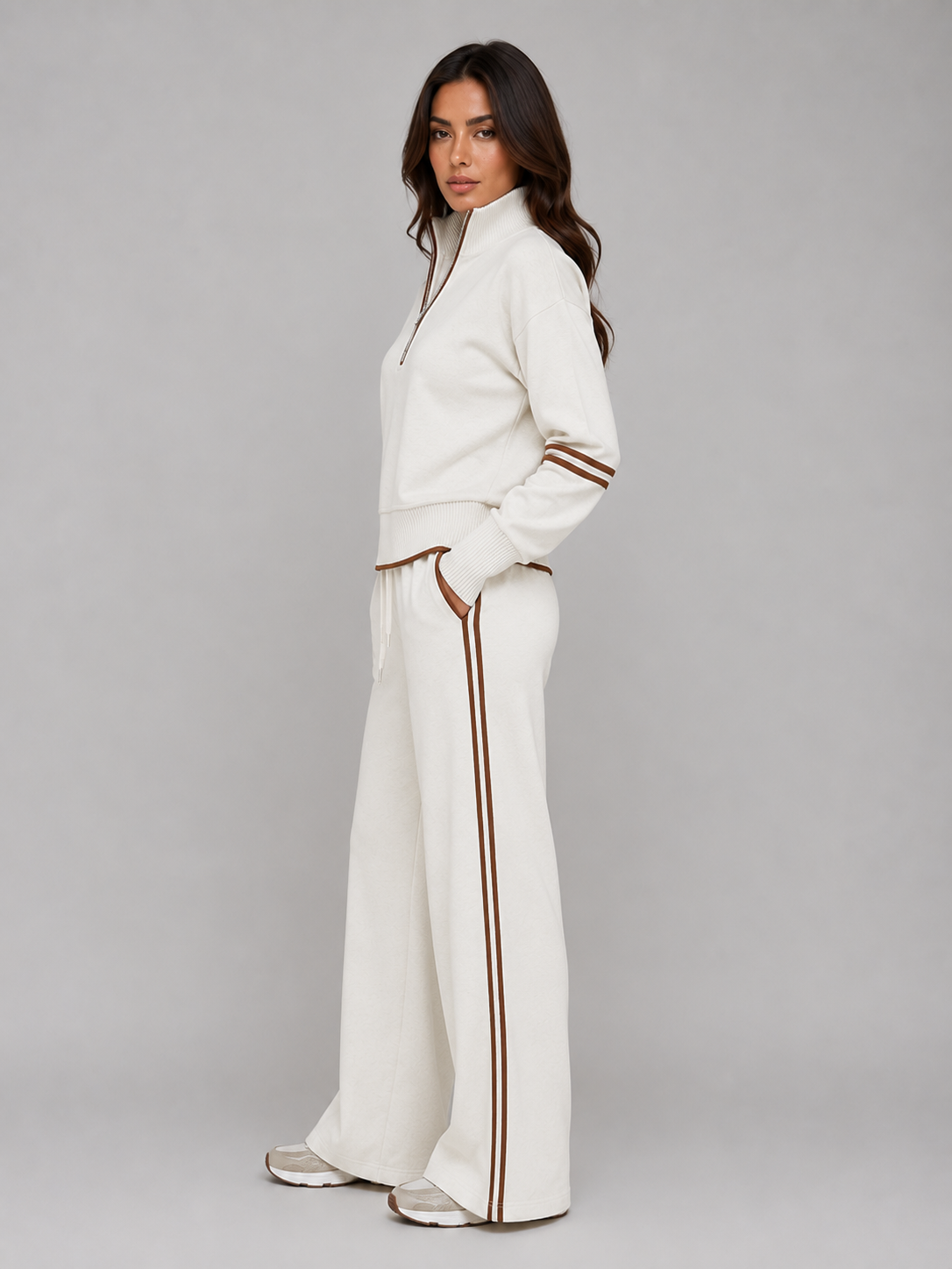 Women's Half Zip Wide Leg Lounge Set