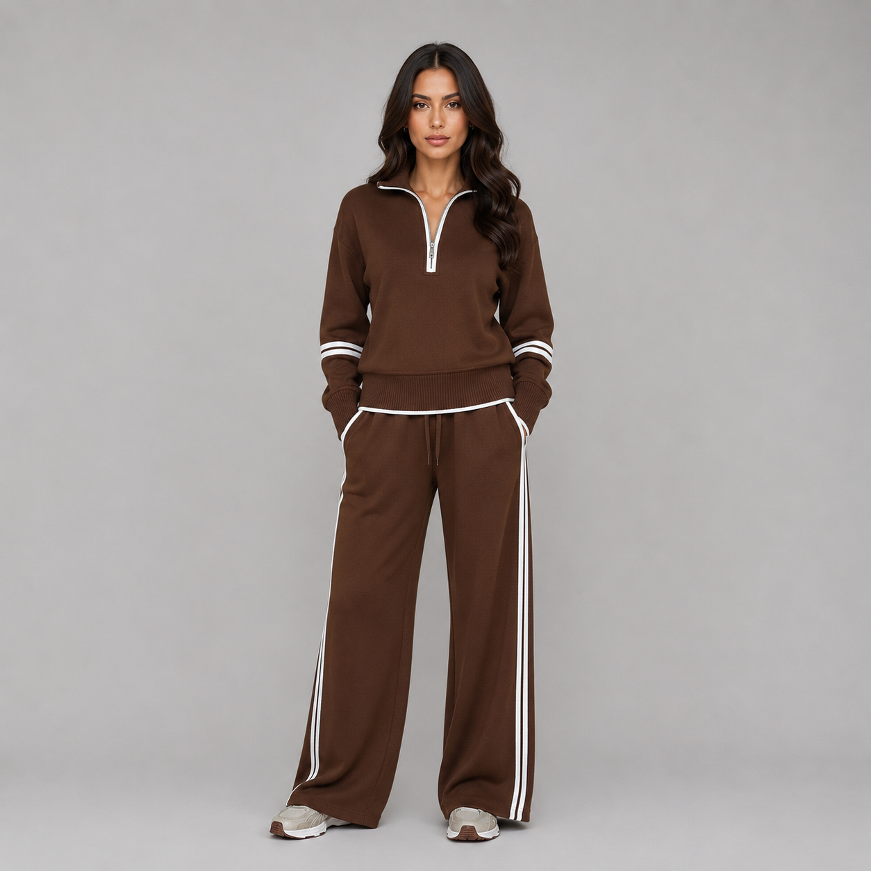 Women's Half Zip Wide Leg Lounge Set
