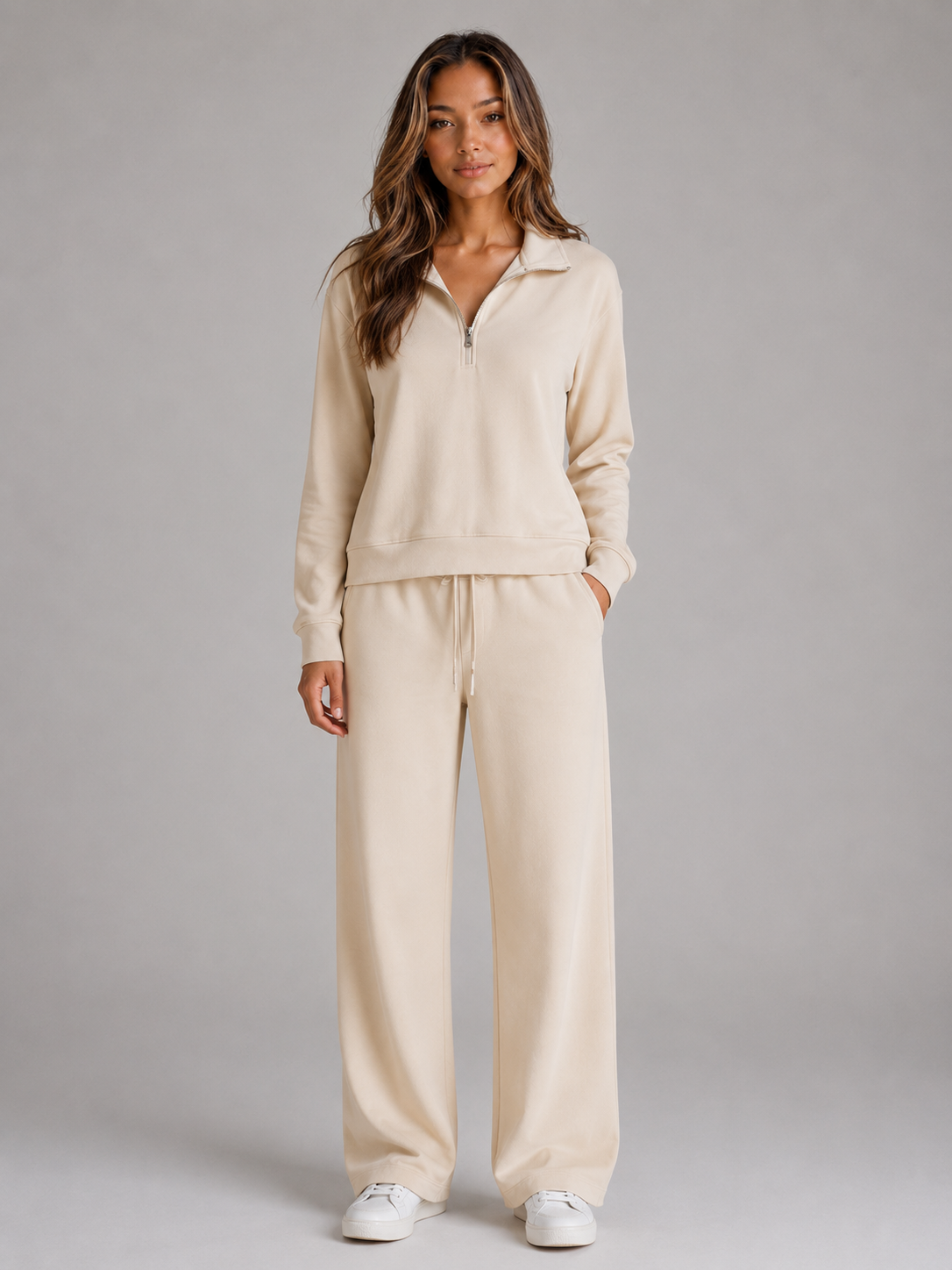 Women's Half Zip Wide Leg Lounge Set