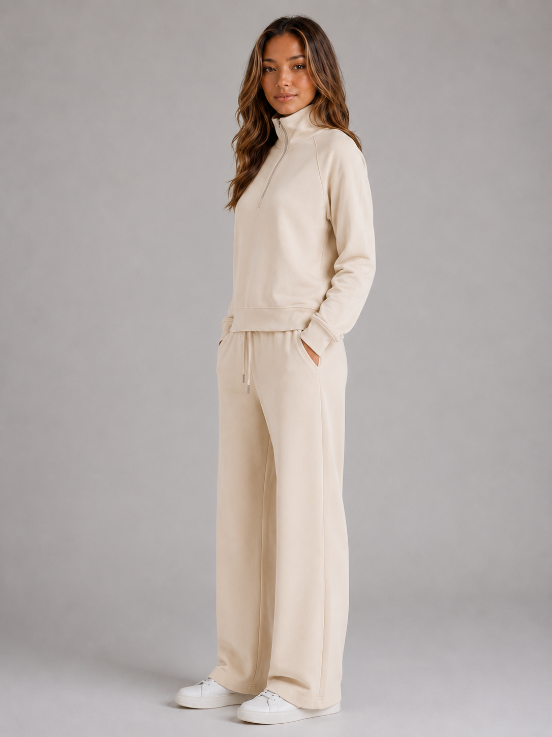 Women's Half Zip Wide Leg Lounge Set