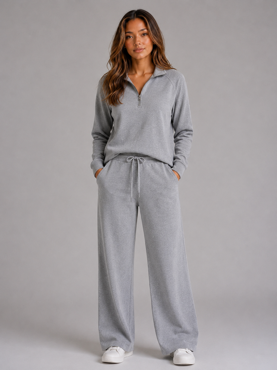 Women's Half Zip Wide Leg Lounge Set