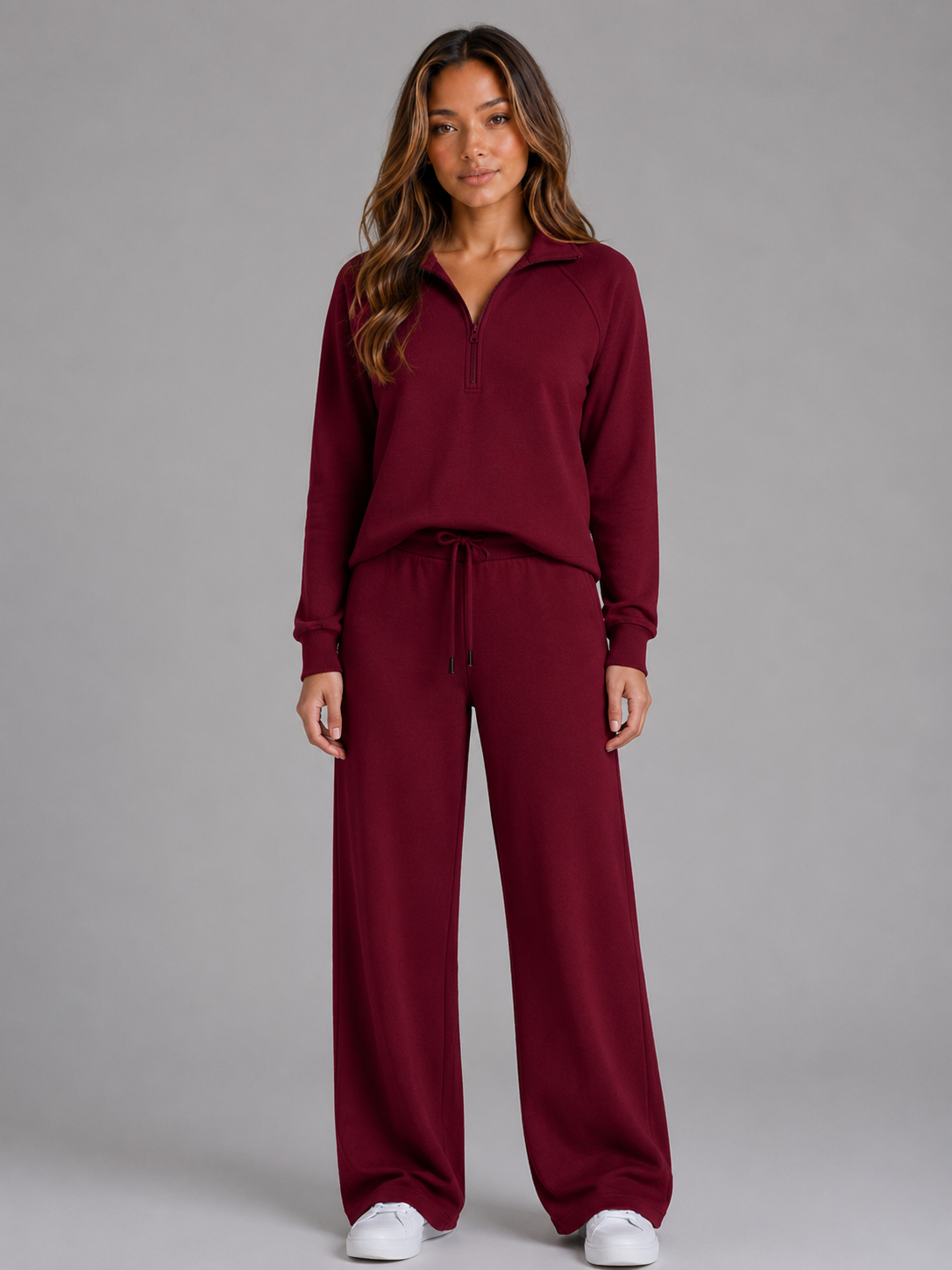 Women's Half Zip Wide Leg Lounge Set