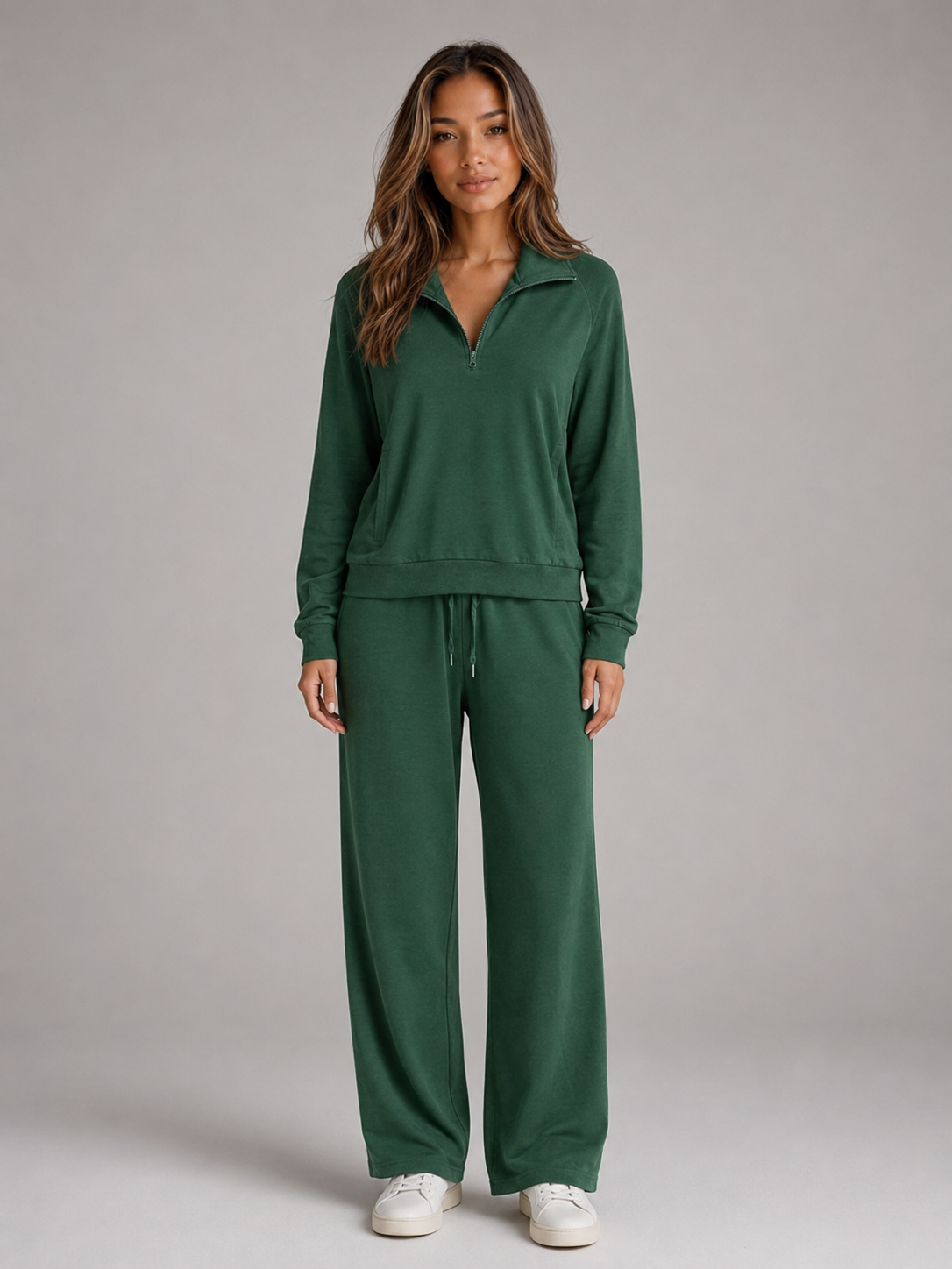 Women's Half Zip Wide Leg Lounge Set