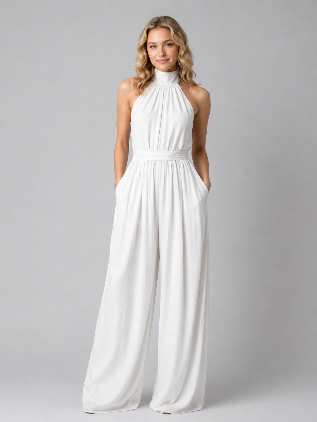 Women's Halter Neck Wide-Leg Jumpsuit for Evening Occasions