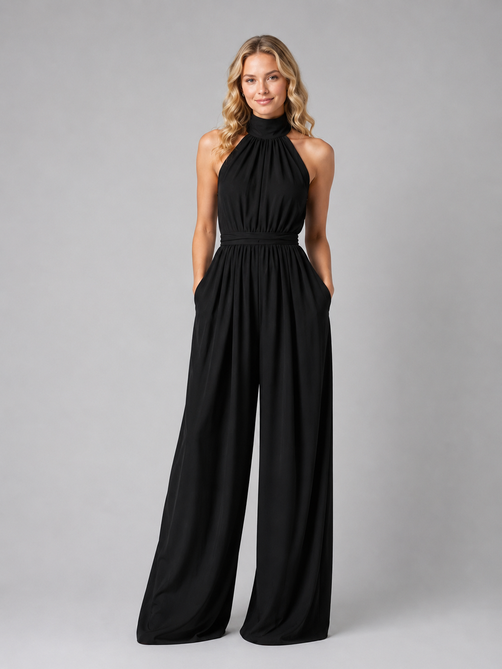 Women's Halter Neck Wide-Leg Jumpsuit for Evening Occasions