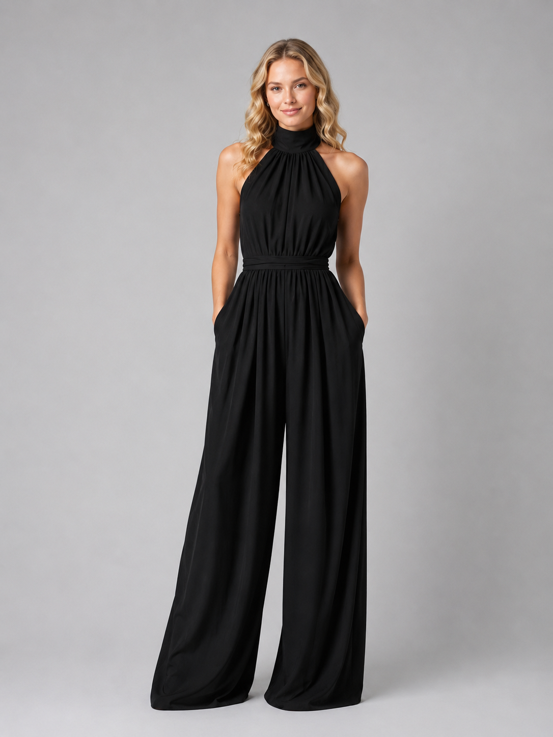 Women's Halter Neck Wide-Leg Jumpsuit for Evening Occasions
