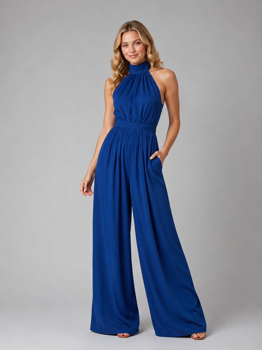Women's Halter Neck Wide-Leg Jumpsuit for Evening Occasions