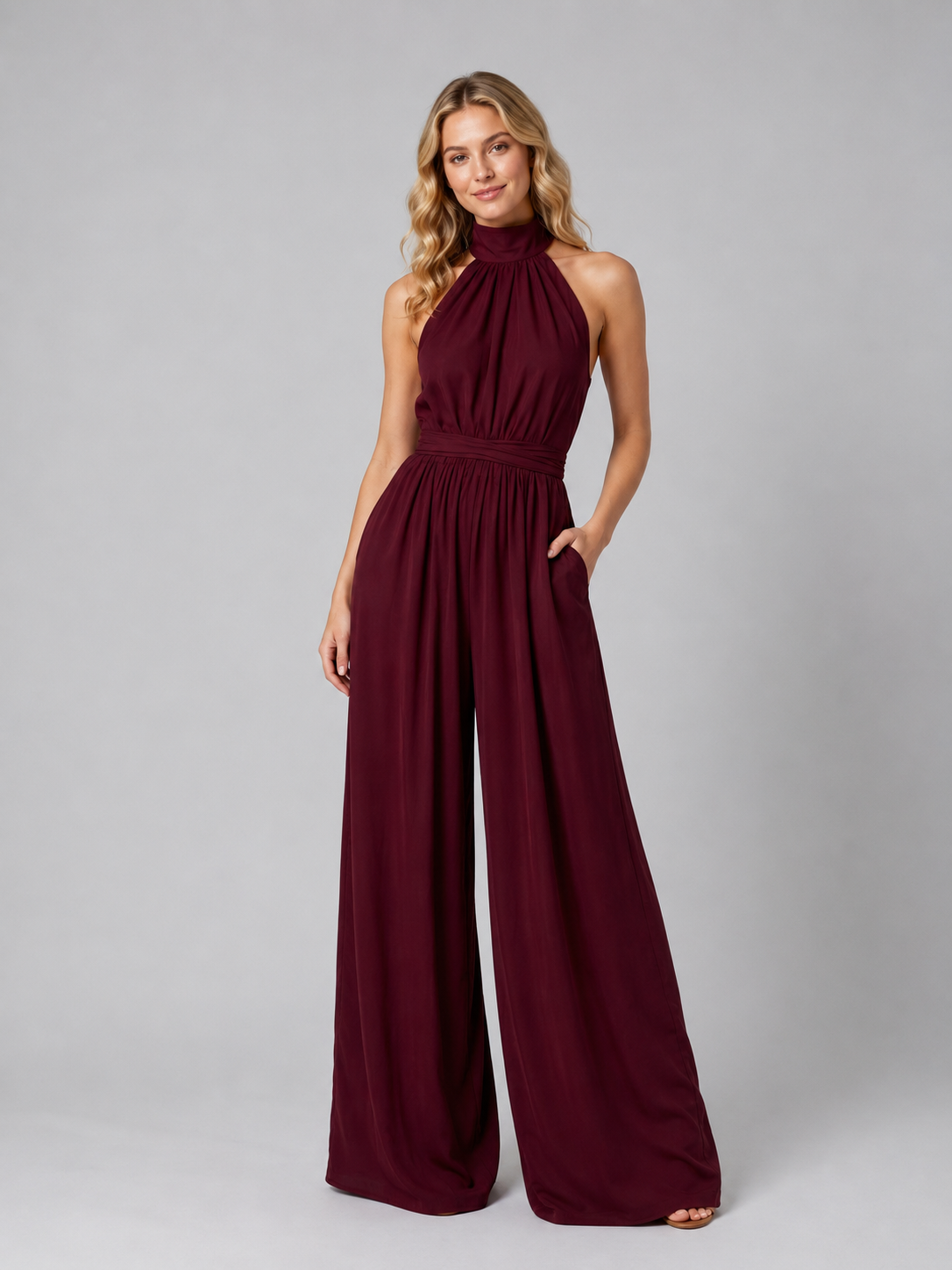 Women's Halter Neck Wide-Leg Jumpsuit for Evening Occasions
