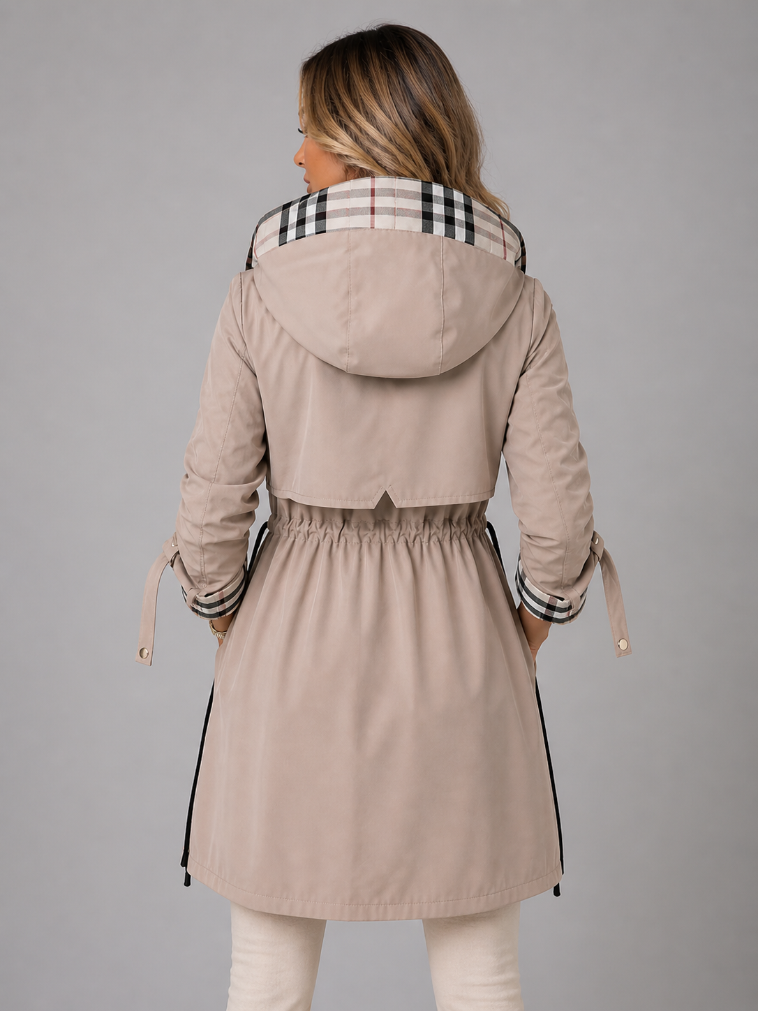 Women's Hooded Longline Jacket with Adjustable Waist