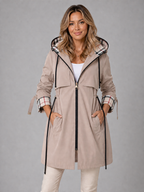 Women's Hooded Longline Jacket with Adjustable Waist