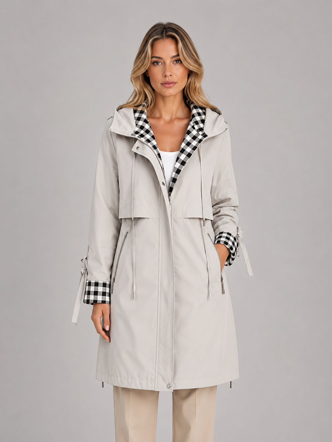 Women's Hooded Longline Zip-Up Parka Coat