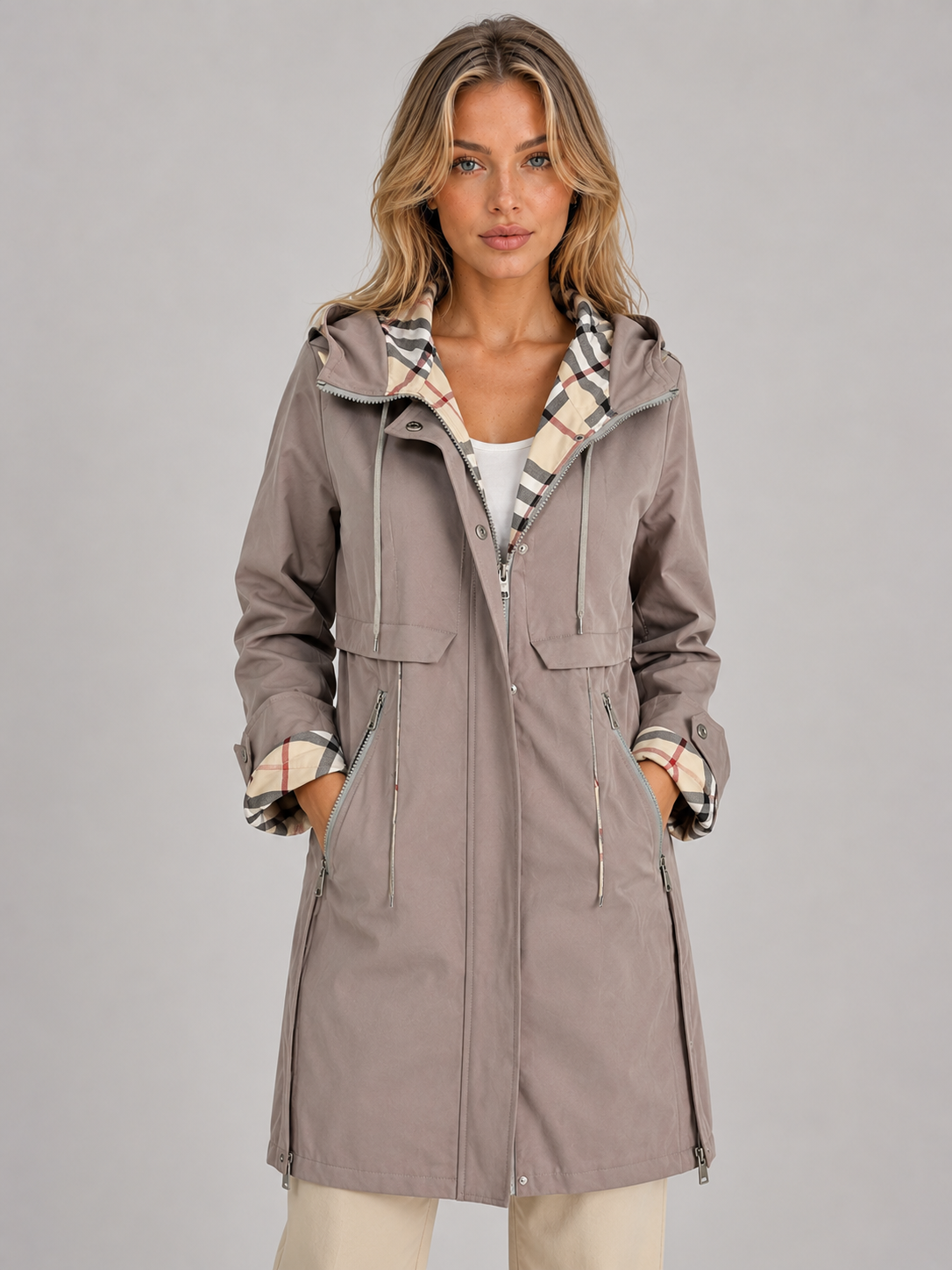Women's Hooded Longline Zip-Up Parka Coat