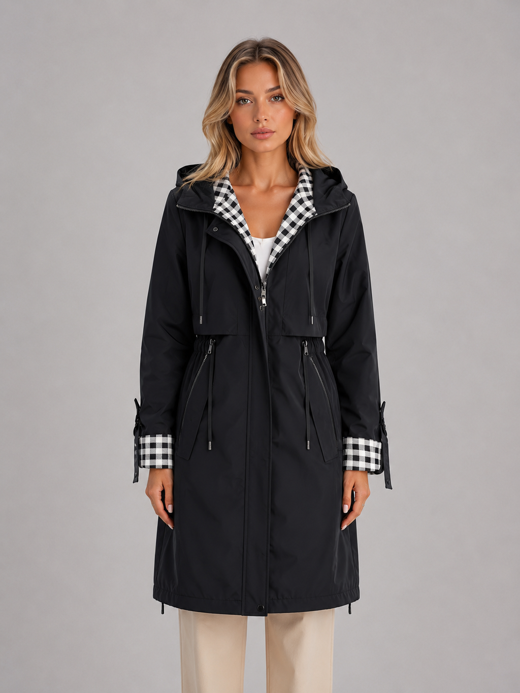 Women's Hooded Longline Zip-Up Parka Coat