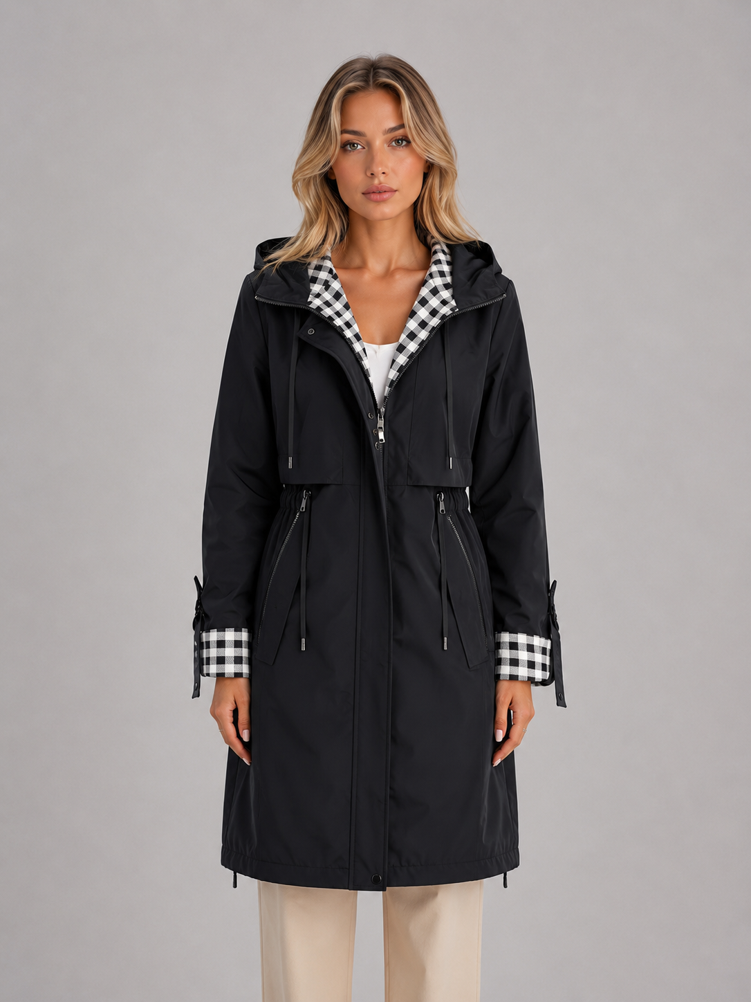 Women's Hooded Longline Zip-Up Parka Coat