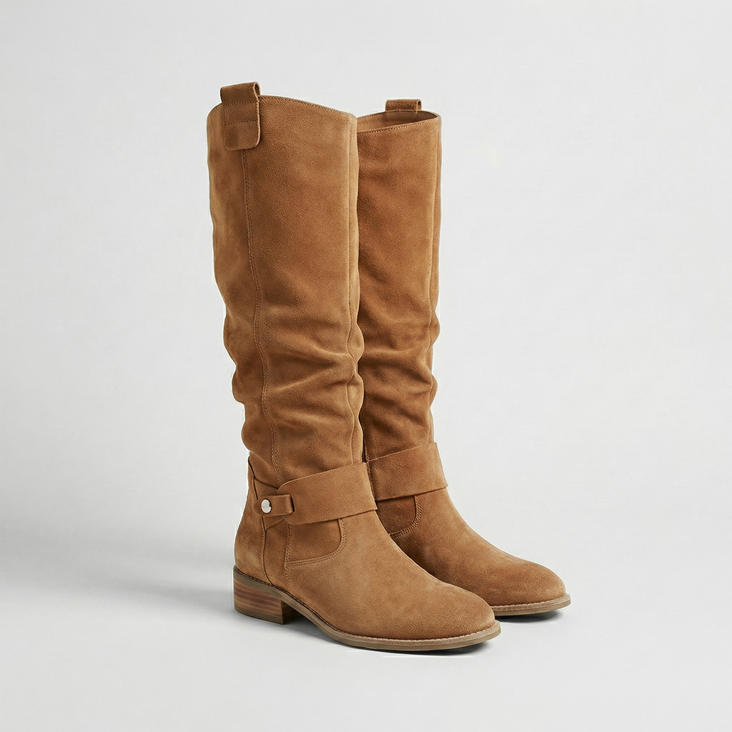 Women's Knee-High Slouch Boots with Suede Finish