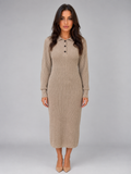 Women's Polo Collar Knit Midi Dress