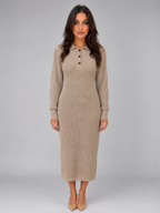 Women's Polo Collar Knit Midi Dress