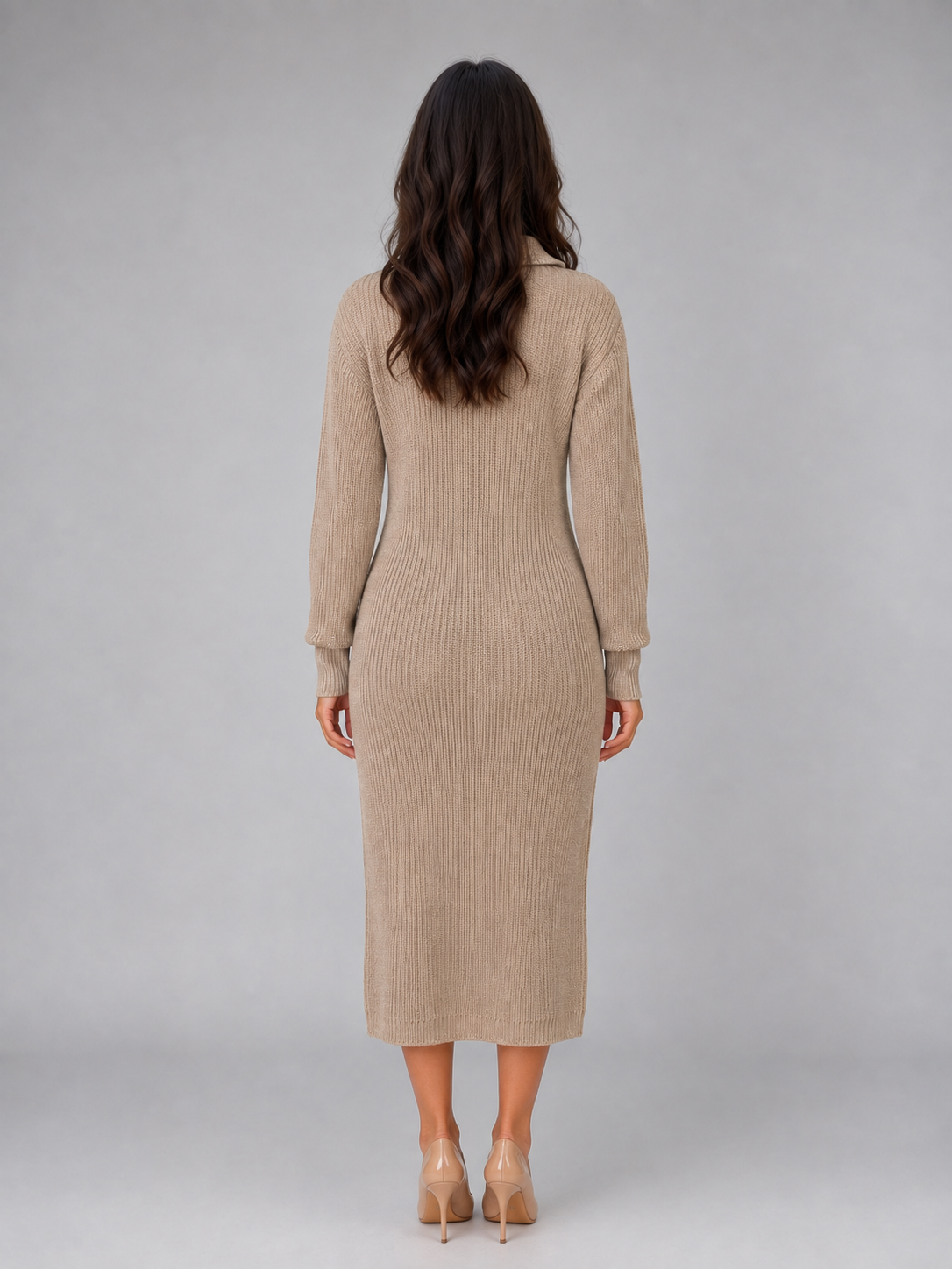 Women's Polo Collar Knit Midi Dress
