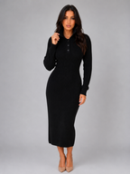 Women's Polo Collar Knit Midi Dress
